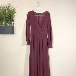 WINDSOR MAROON LONG V-NECK LONG SLEEVE TO TIE IN THE BACK DRESS